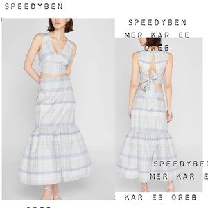 Club Monaco Beach Plaid Tie Back Crop Top and Maxi Skirt Coord Set